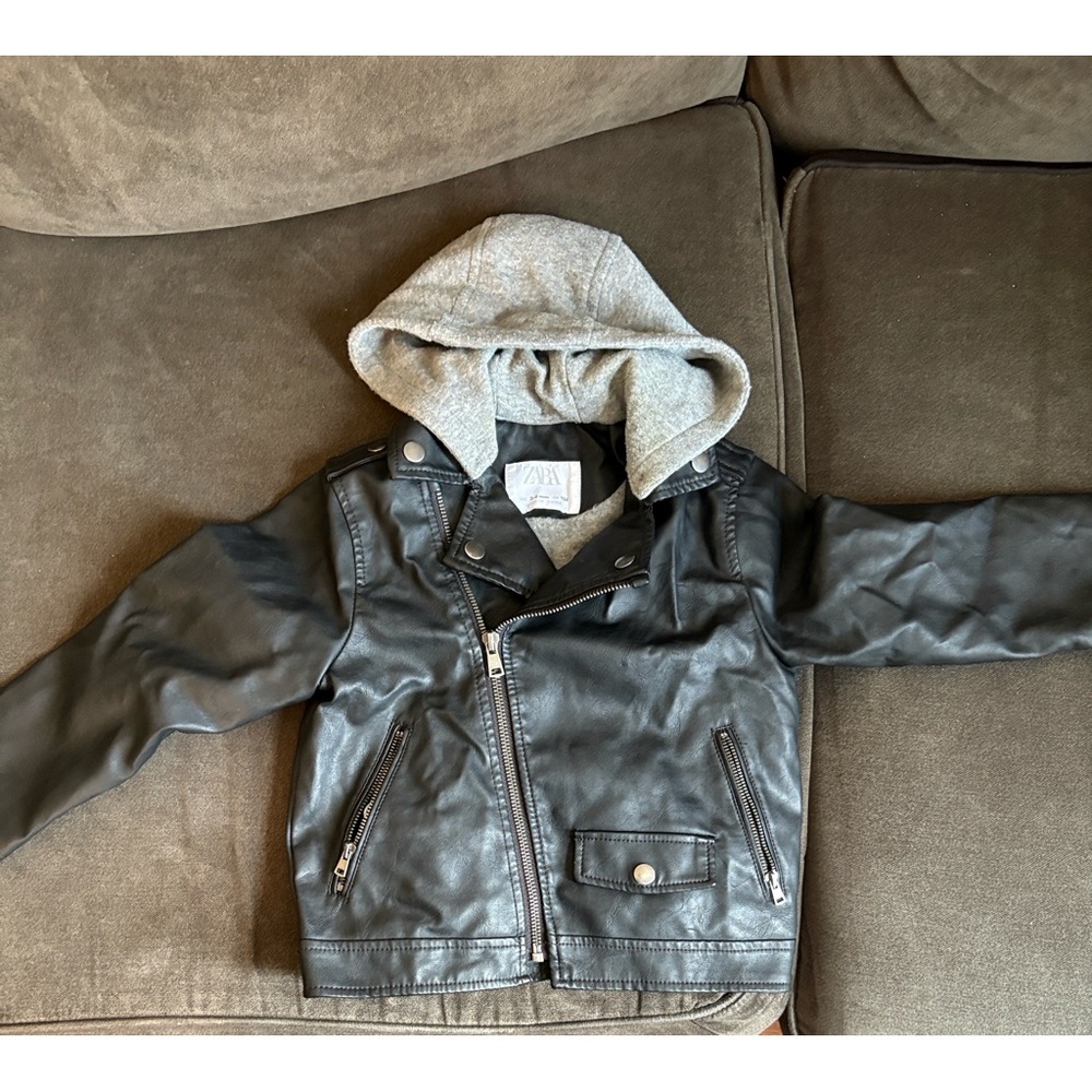 Zara Black Leather Jacket with Gray Accents